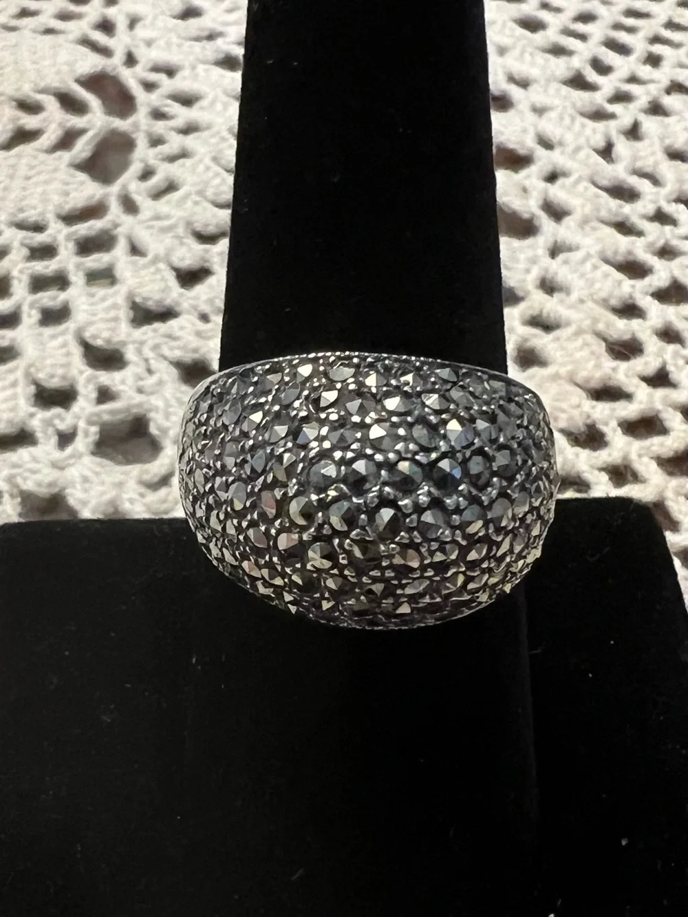 Marcasite Domed Silver Statement Ring Size 8.75 #659